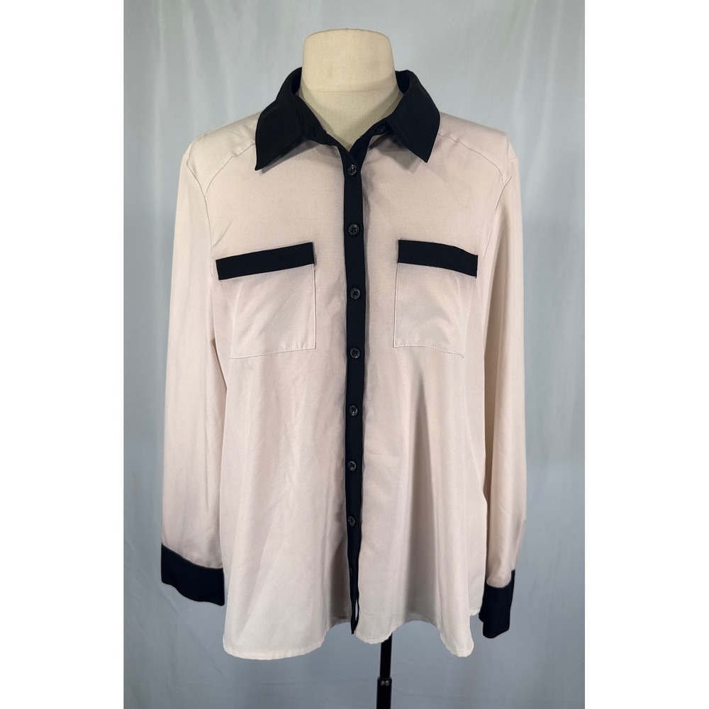Proportion Petite Conrad C Blush Pink Black Contrast Button Down Blouse 16
